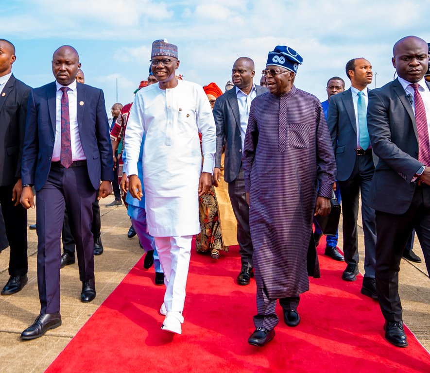 GOV. SANWO-OLU RECEIVES PRESIDENT BOLA AHMED TINUBU AT THE PRESIDENTIAL WING OF THE MURTALA MUHAMMED INTERNATIONAL AIRPORT, IKEJA